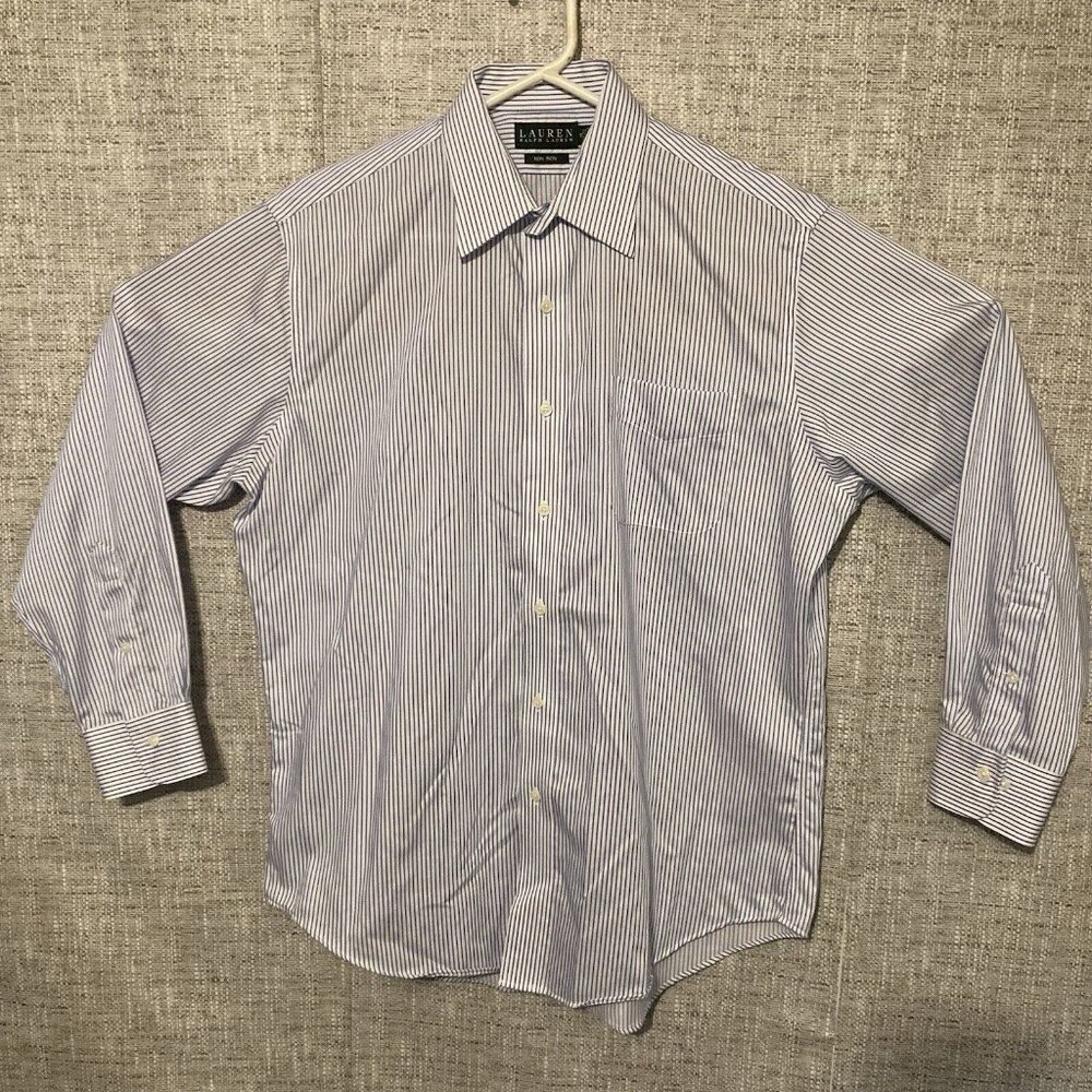 Lauren Ralph Lauren Men’s Non Iron Long Sleeve Button Down Striped Shirt Sz 16